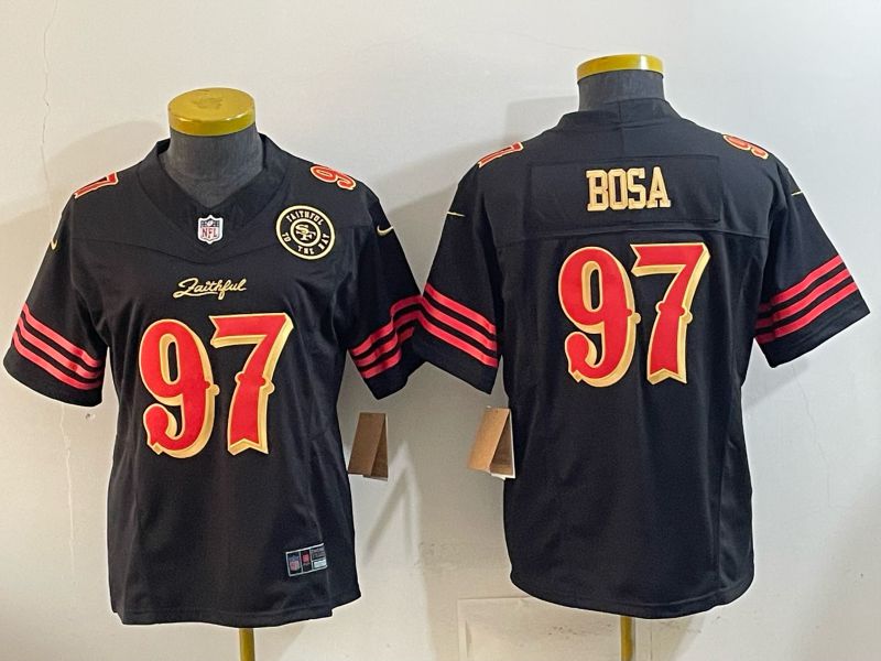 Women 2026 San Francisco 49ers #97 Bosa Black Gold 5th generations Nike Limited NFL Jersey style 005